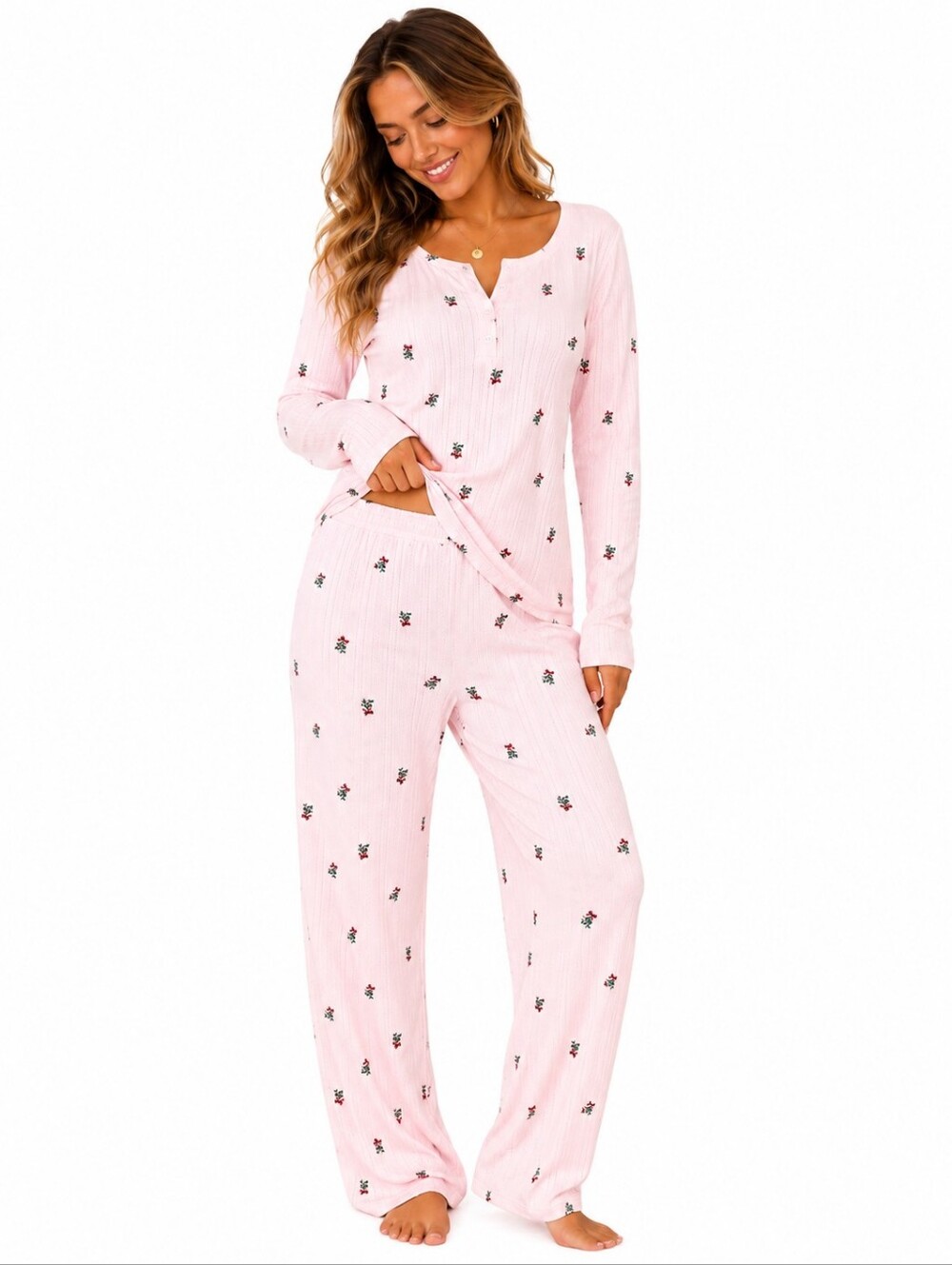 Victoria's Secret Signature Pink Pajama Set XS NWT Pointelle Henley Long Sleeve
